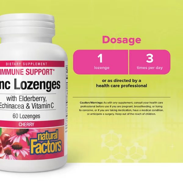 Natural Factors Zinc Lozenges with Elderberry, Echinacea & Vitamin C Cherry (60 Lozenges) in Pakistan thumbnail 3